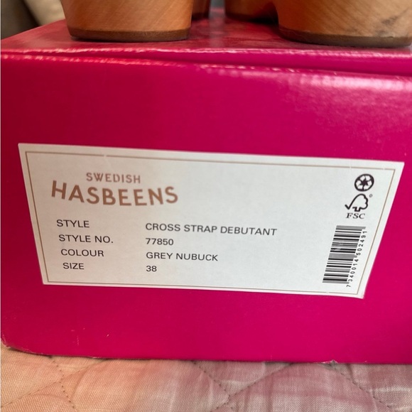 Swedish Hasbeens Gray Nubuck Debutant Low Sandal Clogs Shoes 38/7.5 Rare - Picture 6 of 8